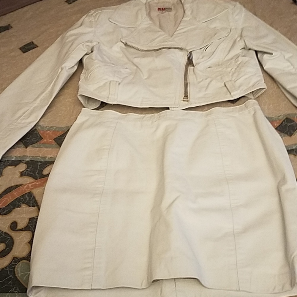 White Leather Skirt w/Motorcycle Jacket..sexy & Ch